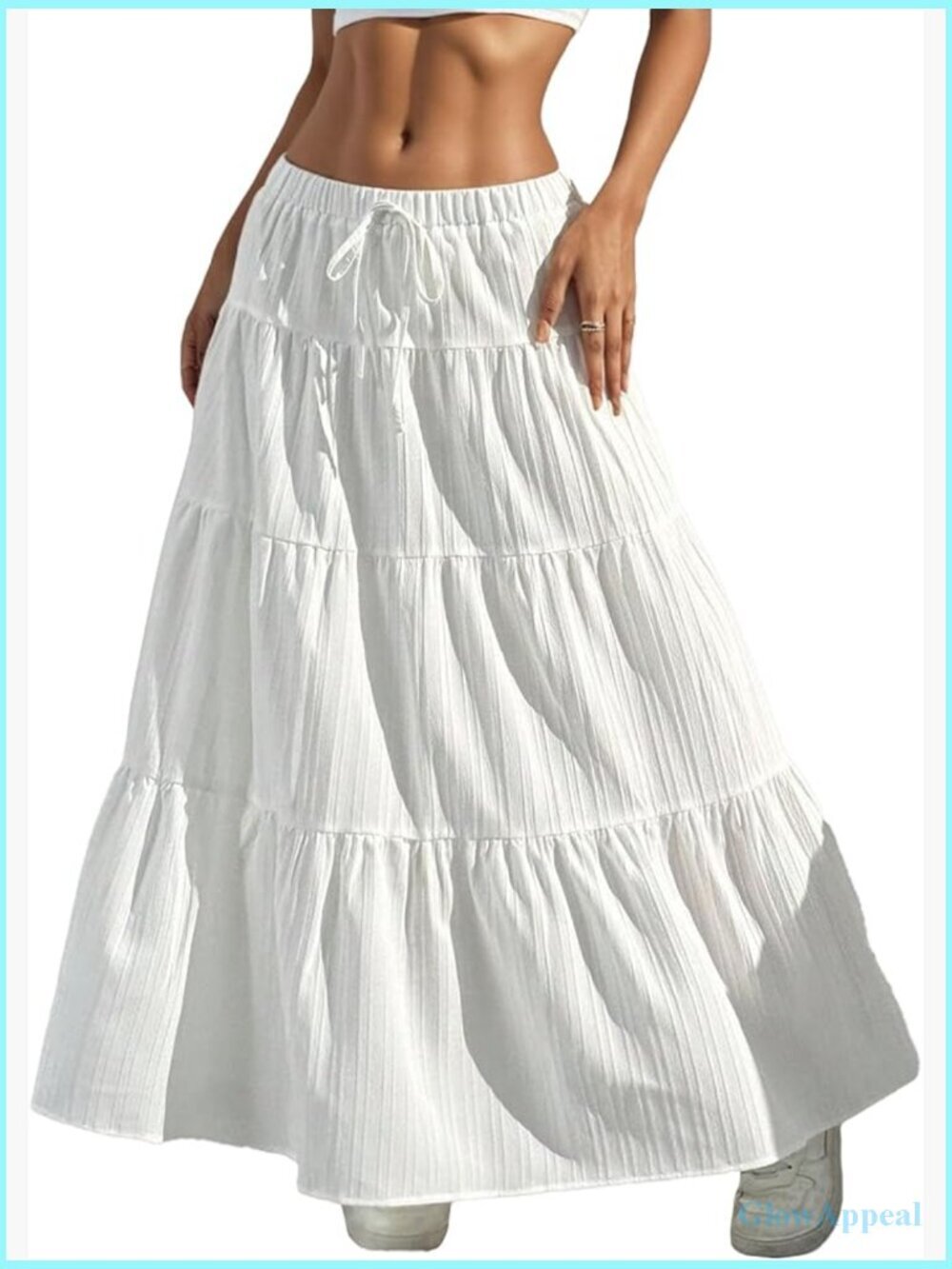Flowy Maxi Skirt Elastic Waist Tiered Pleated A-Line Boho Long Skirt